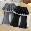 Pantalones falda de estilo coreano para niñas, nueva colección de otoño, pantalones acampanados de moda y con estilo con ribete de encaje, modernos para bebés