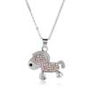 Collar de Platino Oso 3D Estéreo Diamante Completo Collar Recubierto de Diamantes de Color Pony Collar Llave Candado Corazón Regalo para Novia