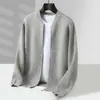 Bai Cai Rong Estilo Nuevo de Otoño Cárdigan 100% Lana Pura para Hombre Cuello de Béisbol Cremallera Suéter Engrosado Ropa de Punto Casual Ropa Exterior