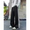 Pantalones de chándal gruesos a rayas estilo americano para hombre, marca de moda de otoño, corte holgado, caída fluida, pantalones deportivos de pierna ancha, pantalones casuales de pierna recta