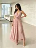 2026 E-commerce Transfronteiriço Europeu e Americano Amazon Vestido de Noite Elegante Novo Sem Mangas Decote V Estilo Francês