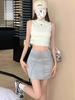 Falda corta de verano para embarazadas, estilo dulce y picante, prenda exterior fina, falda gris de cadera con forma de A para el vientre, falda corta al por mayor