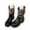 Botas Cortas Retro Melard con Parches y Hebilla hasta Media Pantorrilla para Mujer 2026 Nueva Moda Tacón Grueso Botas de Montar