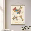 Pintura Decorativa de Rolo Pendurado Mapa Mundi da China para Sala de Estar, Estudo, Decoração de Parede de Fundo para Escritório