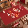 Toalha de Mesa de Ano Novo Vermelha, Impermeável, à Prova de Óleo, Sem Lavagem, Resistente ao Calor, Jogo Americano de Mesa, Toalha para Mesa de Centro com Atmosfera do Ano do Cavalo, Protetor de Mesa