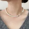 Colar de Pérolas Cinza Shijia Choker de Moda Elegante Francês para Mulheres Versátil de Nicho Corrente para Clavícula de Luxo Leve