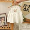 Vestido de Verano para Niñas vestido Bebé Elegante Infantil Personalizado Moderno Marca Coreana Amor Cereza Blanco Princesa Vessal Vestido