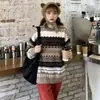 Suéter de punto para mujer con cuello redondo, nuevo estilo otoño/invierno, diseño coreano de corte holgado, estilo retro de Hong Kong, prenda exterior de manga larga, moderno y versátil, talla única