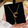 Colar de estrela e lua da moda, aço de titânio, sem cor, joias femininas, sentido avançado, nicho, lua, corrente de clavícula, design temperamental, colar de corrente