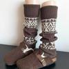 Meias de Tricô Quentes Espessas em Cores Maillard para Outono e Inverno, Estilo Fair Isle, Meias Arrastão de Cano Médio, Polainas Brancas