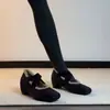 Versão em Pele de Ovelha ~ Sapatilhas de Ponta Quadrada com Tiras Cruzadas, Conforto Aumentado e Veludo, Sapatos de Salto com Design de Nicho da Moda