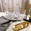Copa Triangular de Vidrio Martillado con Borde Dorado de Lujo Nórdico, Copa de Vino de Cristal de Alta Estética, Copa de Champaña, Vaso de Agua, Copa Decorativa
