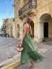 2026 Verano Nuevo Estilo de Vacaciones Europeo y Americano Transfronterizo para Mujer Estampado Retro Espalda Descubierta Borla con Cordones Vestido Largo