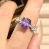 Anillo de Lujo Celebridad en Vivo Explosiones Color Topacio Azul Zirconia Cúbica Color Tesoro con Incrustaciones de Diamantes Cuadrados Mosan
