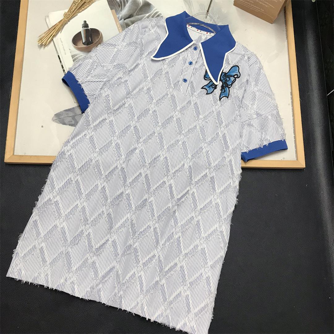 蝴蝶领连衣裙 蓝条纹 1 件-