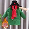 Abrigo de algodón para niños, engrosado, cálido, de invierno, de longitud media, color Verde Militar, abrigo retro para niños, abrigo acolchado de algodón para bebé, forro polar
