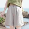 Pantalones Cortos de Cinco Puntos de Pierna Ancha Estilo Nuevo Verano 2026 para Mujer, Pantalones Cortos Casuales Retro Sueltos de Algodón y Lino para Usar por Fuera, de Cintura Alta y Longitud Media