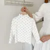 Camiseta Base Feminina Transfronteiriça, Novo Estilo Primavera e Outono, Camiseta Floral Tendência de Manga Longa para Meninas Jovens, Top com Barra Franzida