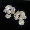 Pendientes vintage de plata con forma de gota de agua y flor de gema, pendientes de fiesta lujosos y elegantes, pendientes de lujo ligero de alta gama para mujer