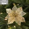 Nueva Decoración de Flor de Navidad de Malla Blanca Dorada Hojas Lentejuelas Brillantes Simuladas de Amazon Corona de Navidad