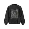 Sudadera con capucha Flor Frita Lavada para Hombre Estilo Retro Street Trend Estampado de Retrato Persona Sudadera con Cuello Redondo Desgastada Primavera y Otoño Holgada Casual