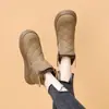 Botas de neve de sola reta em couro genuíno para mulheres, novo estilo de inverno 2026, com forro de fleece adicional para calor extra, espessadas para isolamento, impermeáveis e antiderrapantes, botas curtas