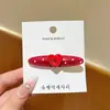 Presilha de cabelo estilo coreano com bolinhas em formato de coração vermelho para mulheres, novo grampo bico de pato vintage 2026, presilha doce para franja, grampo de cabelo lateral