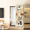 Espejo de Cuerpo Completo Oculto Push-Pull Estilo Panda Color Crema con Perchero para Entrada, Espejo de Vestir, Estante de Almacenamiento con Tablero Perforado
