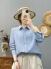 Camisa Oxford de Manga Larga Rayada Tejida a Color con Cuello Puntiagudo, Estilo Fresco, Moda Otoño 2026 para Mujer, Top Casual de Corte Ajustado