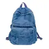 Mochila de Mezclilla Lavada Estilo Perezoso Ins Japonés para Mujer, Color Sólido Simple, Versátil, Mochila Estudiantil Escolar Estilo Harajuku
