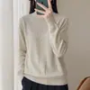 Suéter de punto para mujer con cuello semi-alto y adornos de pedrería, para otoño e invierno, elegante suéter de manga larga, estiliza y es versátil, perfecto como capa interior o top base