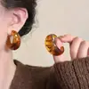 Aretes de aro geométricos redondos con estampado de leopardo y goteo de aceite color marrón melardo, aretes retro simples europeos y americanos, aretes para mujer con sensación de lujo ligero y alta gama