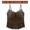 Camisole fina de alça para quatro estações para mulheres, renda francesa, corte justo, com bojos embutidos, pode ser usada como top
