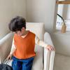 Chaleco de Punto con Abertura Lateral para Niños Otoño 2023 Cuello en V Pequeño Tejido Acanalado Chaleco Retro Suéter para Niños y Niñas