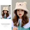 Sombrero de Cubo de Felpa de Conejo con Orejas de Oso Estilo Coreano para Otoño e Invierno para Mujer, Moderno y Versátil, Adelgazante, Estilo Universitario, Sombrero Cloche Cálido