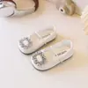 Novos Sapatos de Couro para Meninas, Sapatos de Ballet Elegantes Quadrados Confortáveis Estilo Francês para Crianças com Strass, Sapatos Individuais Macios de Solado Macio para Calçar