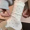 Meias largas brancas para mulheres, estilo primavera e outono, meias de algodão de cano médio para o verão, meias longas de renda com bolinhas estilo coreano ins para usar com sapatos Birkenstock