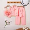 Traje de Chaleco Camisola Floral Estilo Europeo y Americano para Niñas Otoño/Invierno 2025 con Pantalones Largos y Chaqueta de Manga Larga Atuendo de Moda para Niñas