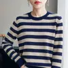 Suéter de punto a rayas de manga larga para otoño transfronterizo, nueva prenda básica informal de moda holgada con cuello redondo