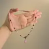 ~Colar Borboleta Dupla Camada com Contas Rosa, Corrente para Clavícula Y2K Doce Cool Hot Girl de Nicho de Luxo Leve para Mulheres, Item Quente Y2K