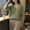 Suéter de lana cepillada con cuello redondo estilo perezoso para mujer, otoño invierno, nuevo, suave, holgado, color liso, jersey de punto base para mujer