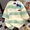Camiseta de Manga Corta con Diseño Chic 100% Algodón para Mujer Rayas Degradadas Tie-dye Cuello Redondo Holgado Top de Nicho para Pareja