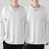 Camiseta fina de manga larga para hombre para otoño, color liso, elástica, secado rápido, corte holgado, cuello redondo casual moderno, camiseta interior