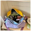 Bolsa de viaje de gran capacidad, bolsa para equipaje de viaje corto, bolsa deportiva para exteriores y senderismo, bolsa de gimnasio unisex con patchwork de colores vibrantes tipo dopamina