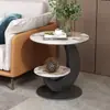 Venda Direta da Fábrica Mesa Lateral Simples Moderna em Pedra Sinterizada Sala de Estar Varanda Camada Dupla Mesa Redonda Pequena Mesa Lateral para Sofá