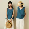 14 Piezas de Chalecos de Lino para Mujer Multicolores con Cuello en V, Chalecos de Cuello Redondo, Camisetas sin Mangas de Hombro Ancho, Ropa de Verano para Mujer
