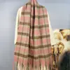 Novo Cachecol Feminino de Lã com Laços para Outono e Inverno, Xadrez, Macio, Simples, Moda