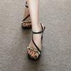 Sandalias Diseño de Nicho para Mujer Nuevo Negro Punta Abierta Correa con Hebilla de Pedrería Tacón de Aguja Verano Tacones Altos