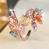Anel Aberto Estilo Floresta com Zircônia Transfronteiriço Aliexpress, Design Elegante e Luxuoso de Galho e Folha Totalmente Cravejado, Joia de Mão de Alto Padrão e Exquisite