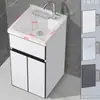 Gabinete de Lavandería de Acero Inoxidable, Gabinete de Baño, Lavabo de Cerámica, Fregadero de Lavandería con Tabla de Lavar, Lavamanos, Gabinete de Balcón de Aluminio Espacial